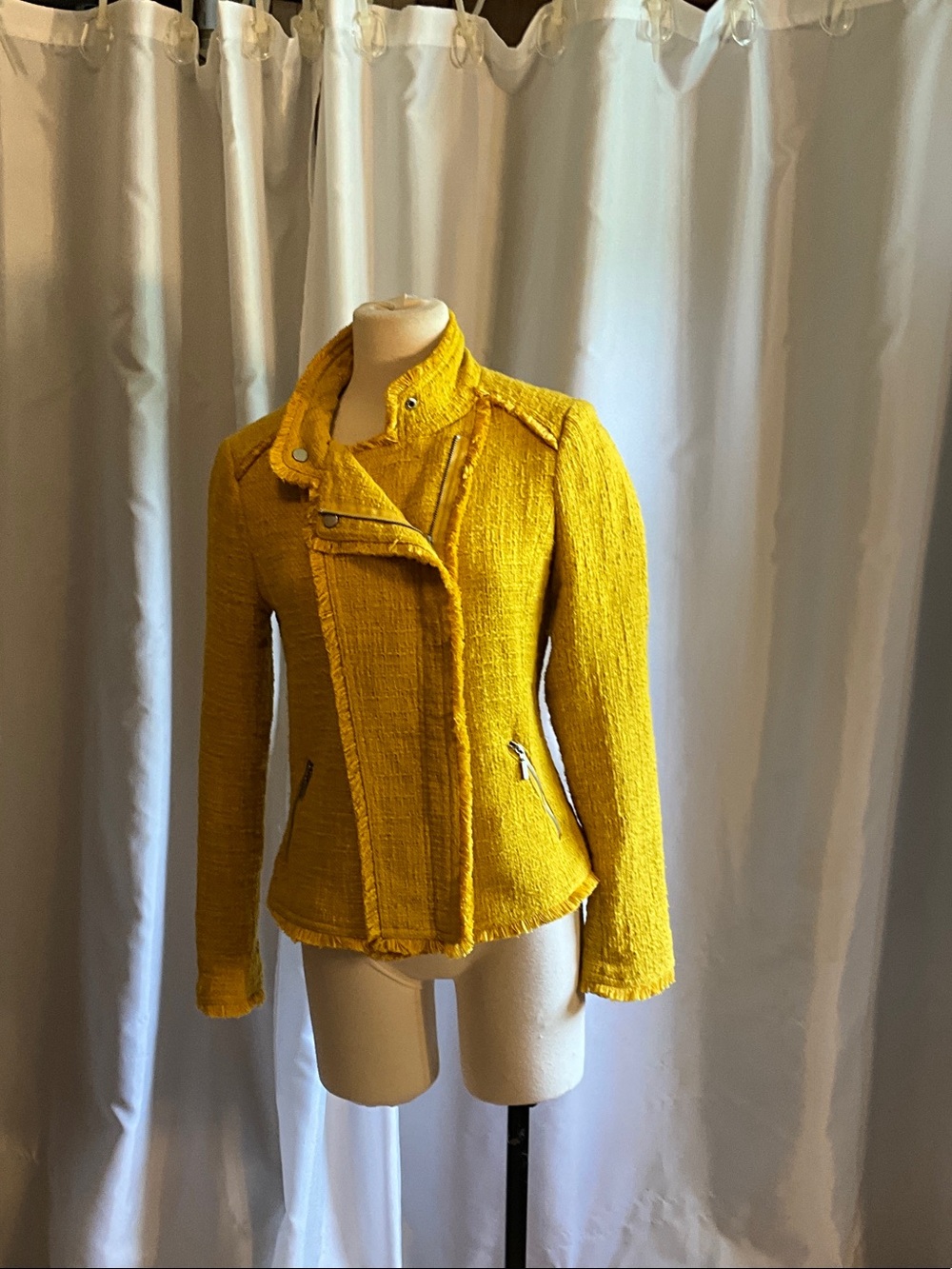 Carolina Belle Mustard Yellow Textured Moto Blazer size medium